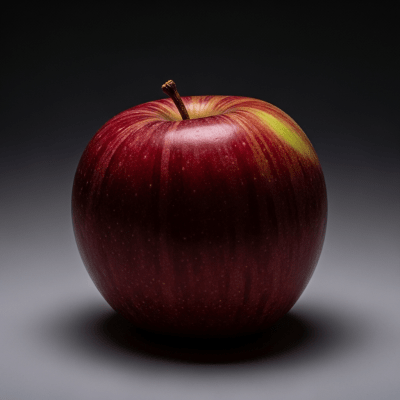 Editorial-style image of a single Spartan from the taxonomy apples, dramatically lit against a dark gradient background to highlight color and texture.