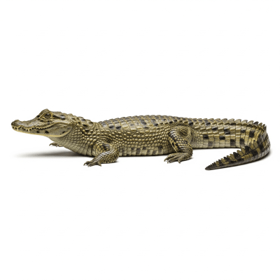 High quality studio photograph of a Spectacled Caiman, belonging to the taxonomy reptiles