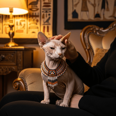 Image of a Sphynx interacting with humans or participating in cultural activities