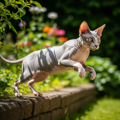 Action shot of a Sphynx