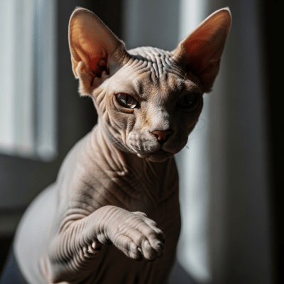 Editorial-style portrait of a Sphynx from the taxonomy cats.