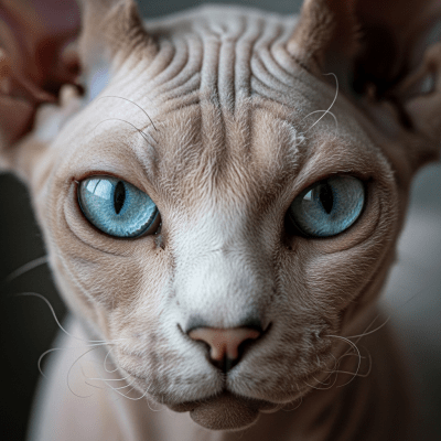 Close-up macro photograph of the face of a Sphynx