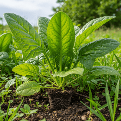 Naturalistic image of a Spinach in its typical growing environment, as found in nature or a cultivated garden