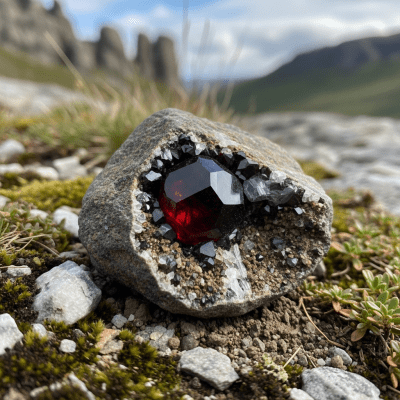 Naturalistic scene featuring Spinel in its typical geological environment, as categorized by minerals