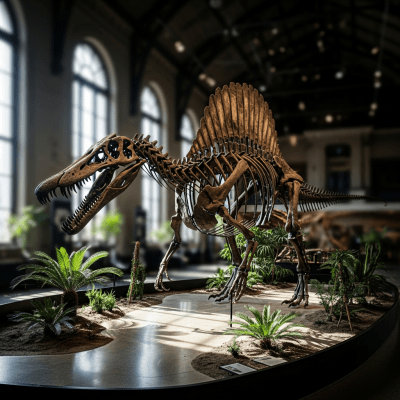 Museum exhibit style rendering of a single Spinosaurus
