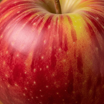 A detailed macro shot focusing on the skin texture and color variation of a Spitzenburg (Esopus)