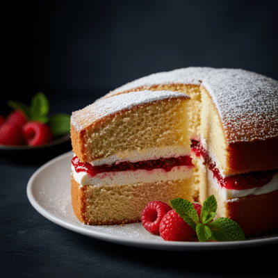 Editorial-style hero shot of a beautifully presented Sponge Cake, from the cake taxonomy.