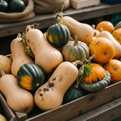 Image showing freshly harvested Squash, displayed in a farmer's market basket or crate