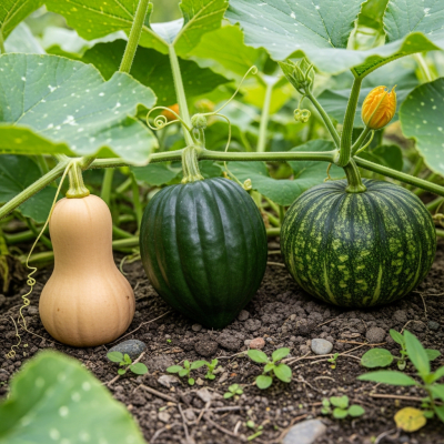 Naturalistic image of a Squash in its typical growing environment, as found in nature or a cultivated garden