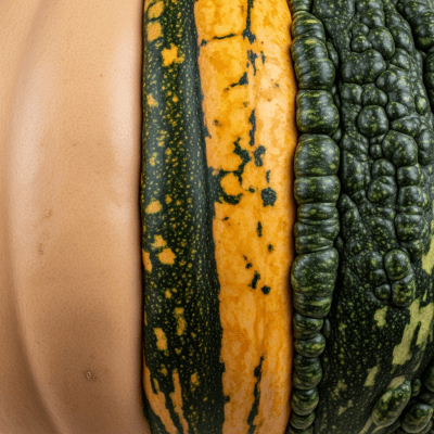 Close-up macro photograph of surface details and textures of a single Squash