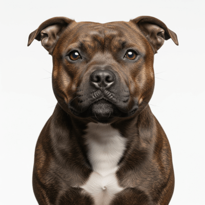 High quality studio photograph of a single Staffordshire Bull Terrier