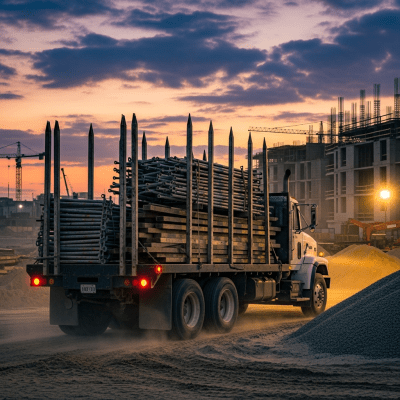 Photorealistic image of a Stake Truck (trucks) in its typical working environment