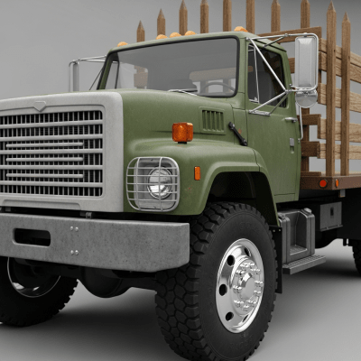 Close-up photograph focusing on distinctive details of a Stake Truck from the trucks taxonomy