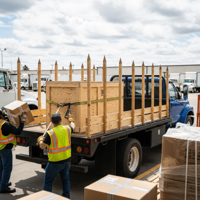 Image of a Stake Truck (trucks) being used by people in a real-world scenario
