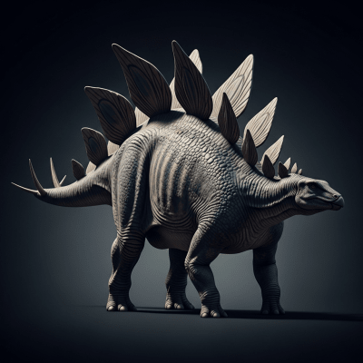Editorial-style heroic portrait of a single Stegosaurus from the taxonomy dinosaurs.