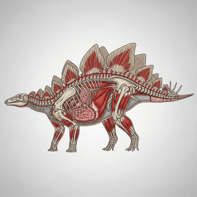 Detailed anatomical cross-section illustration of a Stegosaurus