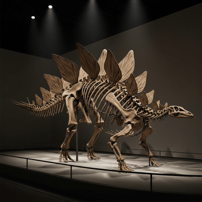 Museum exhibit style rendering of a single Stegosaurus