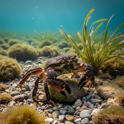 Photo-realistic underwater image of a live Stone Crab, in the context of the taxonomy crabs