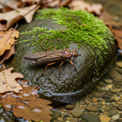 Detailed image showing a Stonefly in its natural environment