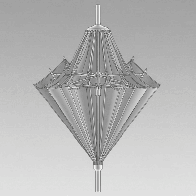 Detailed cross-sectional illustration of a Straight Umbrella, showing the internal structure such as ribs, shaft, and canopy fabric