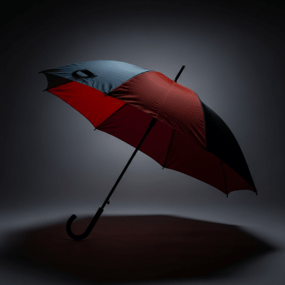 Editorial-style hero shot of a single Straight Umbrella (umbrellas) dramatically lit against a dark gradient background.