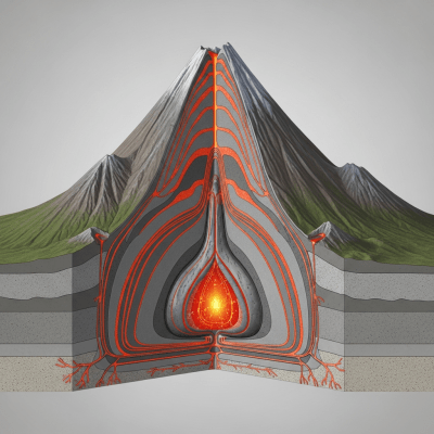 Scientific cross-sectional illustration of the Stratovolcano