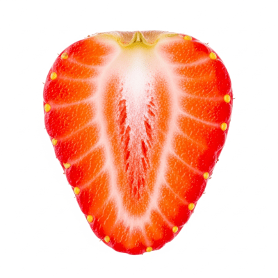 A cross-sectional view of a sliced Strawberry, part of the taxonomy berries