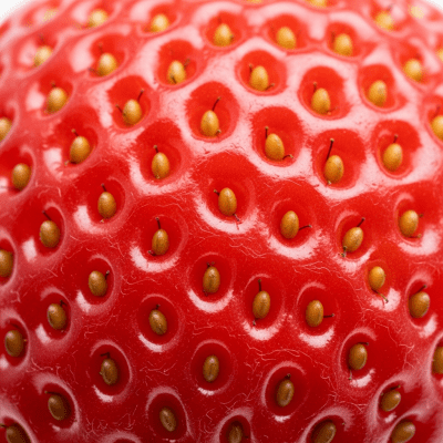 A detailed macro close-up of the surface texture of a fresh Strawberry