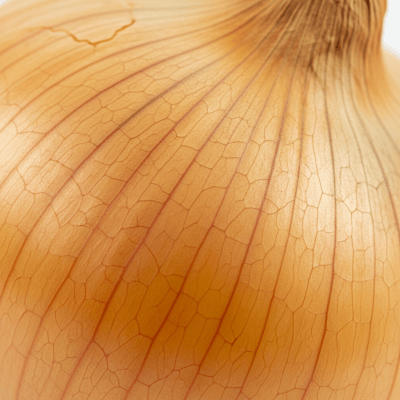 A macro photograph highlighting the surface texture and skin details of a Stuttgarter onion