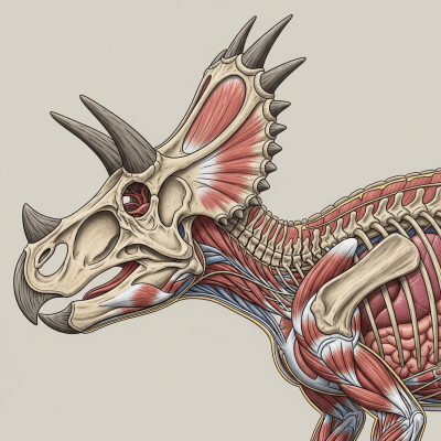 Detailed anatomical cross-section illustration of a Styracosaurus