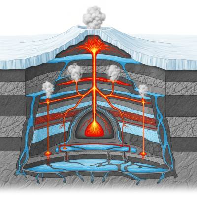 Scientific cross-sectional illustration of the Subglacial volcano