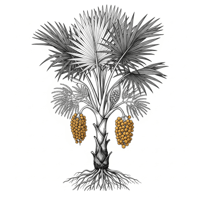 Botanical illustration of a whole Sugar Palm