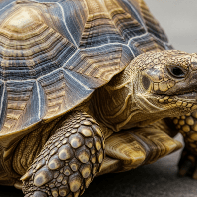 A close-up macro photograph of the skin or scales of a Sulcata Tortoise
