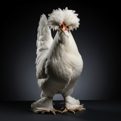 Editorial-style portrait of a Sultan from the chicken taxonomy.