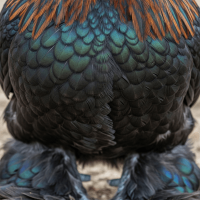 Close-up macro photograph highlighting the feather texture and coloration of a Sultan from the chicken taxonomy