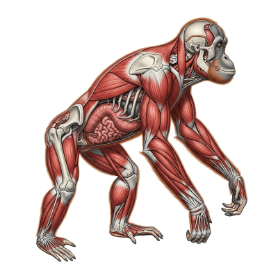 Detailed anatomical illustration of a Sumatran orangutan, part of the taxonomy apes