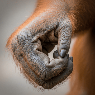 Close-up photograph of the hands or feet of a Sumatran orangutan, part of the taxonomy apes