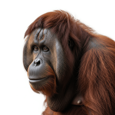 High quality studio photograph of a Sumatran orangutan