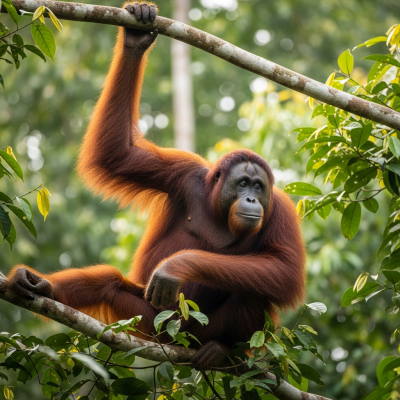 Photograph of a Sumatran orangutan (apes) in its natural habitat