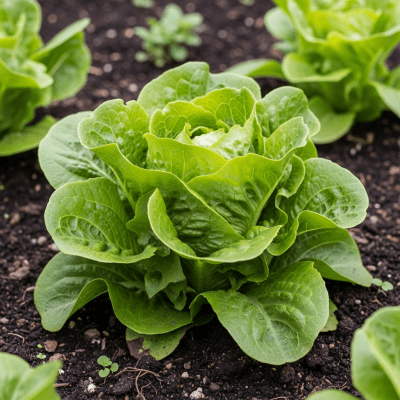 Naturalistic photograph of Summercrisp Lettuce growing in a field or garden, representing its environment as part of the taxonomy lettuce