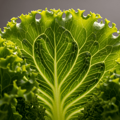 Macro shot capturing the texture and surface details of a leaf from Summercrisp Lettuce, within taxonomy lettuce