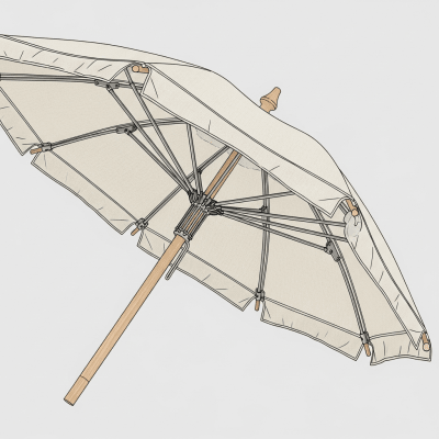 Detailed cross-sectional illustration of a Sun Umbrella, showing the internal structure such as ribs, shaft, and canopy fabric