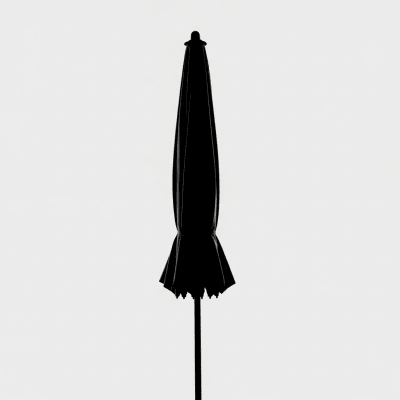 A minimalist side profile silhouette of a closed Sun Umbrella, set against a light grey background