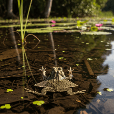A detailed image of a Surinam Toad (amphibians) in its natural habitat