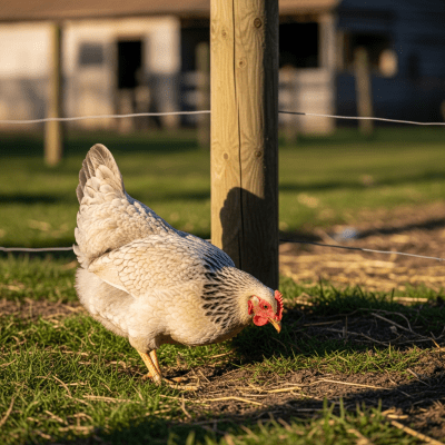 Naturalistic image of a Sussex belonging to the chicken taxonomy in its typical outdoor environment