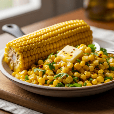 Photograph of a prepared dish or serving featuring the Sweet Corn, as commonly used in cuisine within the taxonomy vegetables