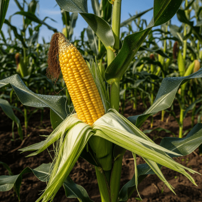 Naturalistic image of a Sweet Corn in its typical growing environment, as found in nature or a cultivated garden