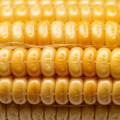Close-up macro photograph of surface details and textures of a single Sweet Corn