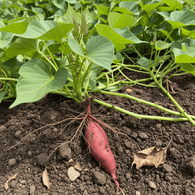Naturalistic image of a Sweet Potato in its typical growing environment, as found in nature or a cultivated garden
