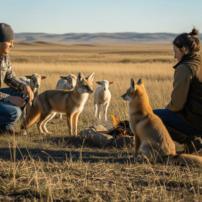 Image of a Swift Fox interacting with humans in a cultural or practical context